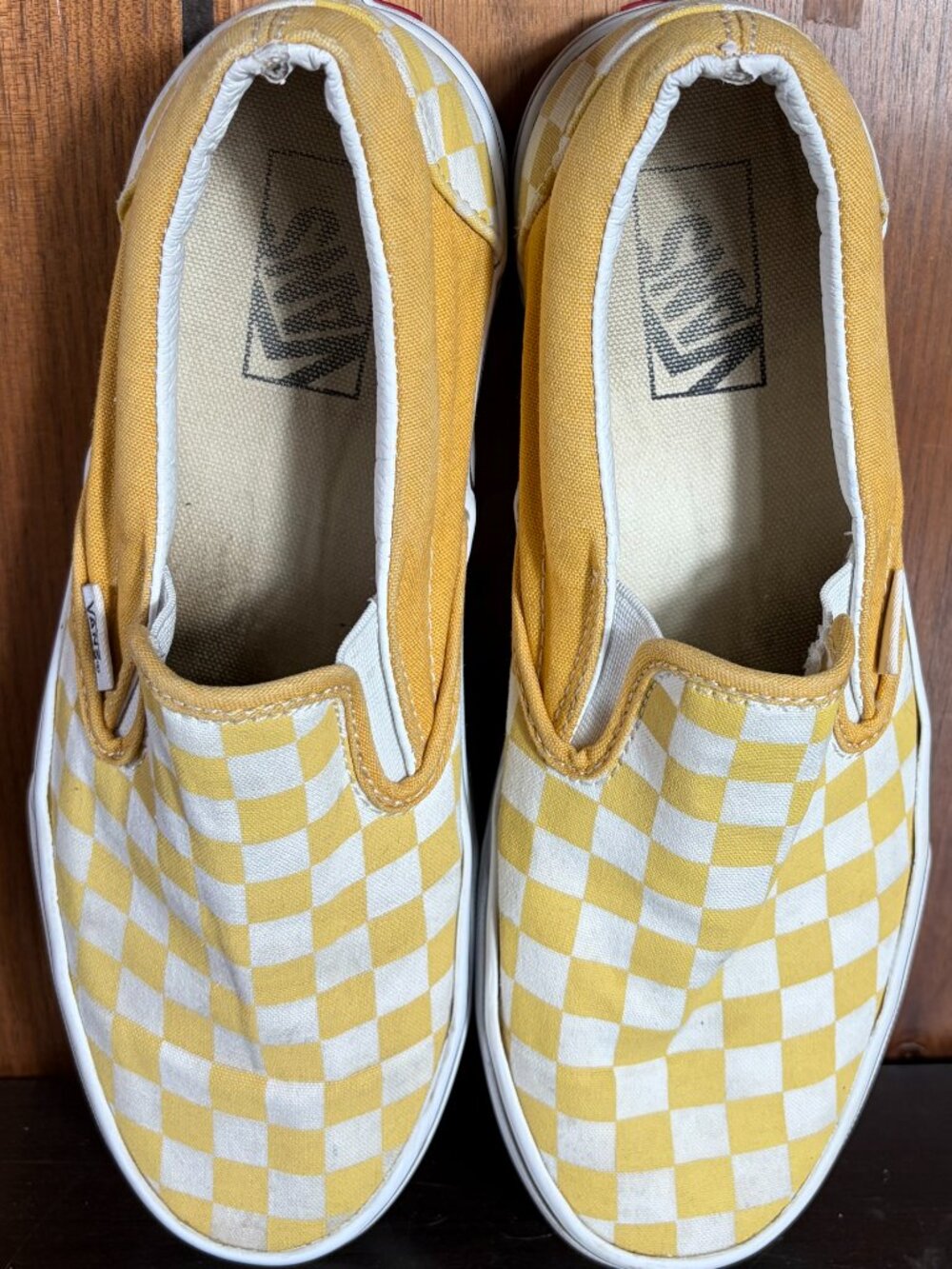Vans Classic Slip-On Sneakers Yellow White Checkerboard Pattern Womens Sz 8.5 - Picture 7 of 9